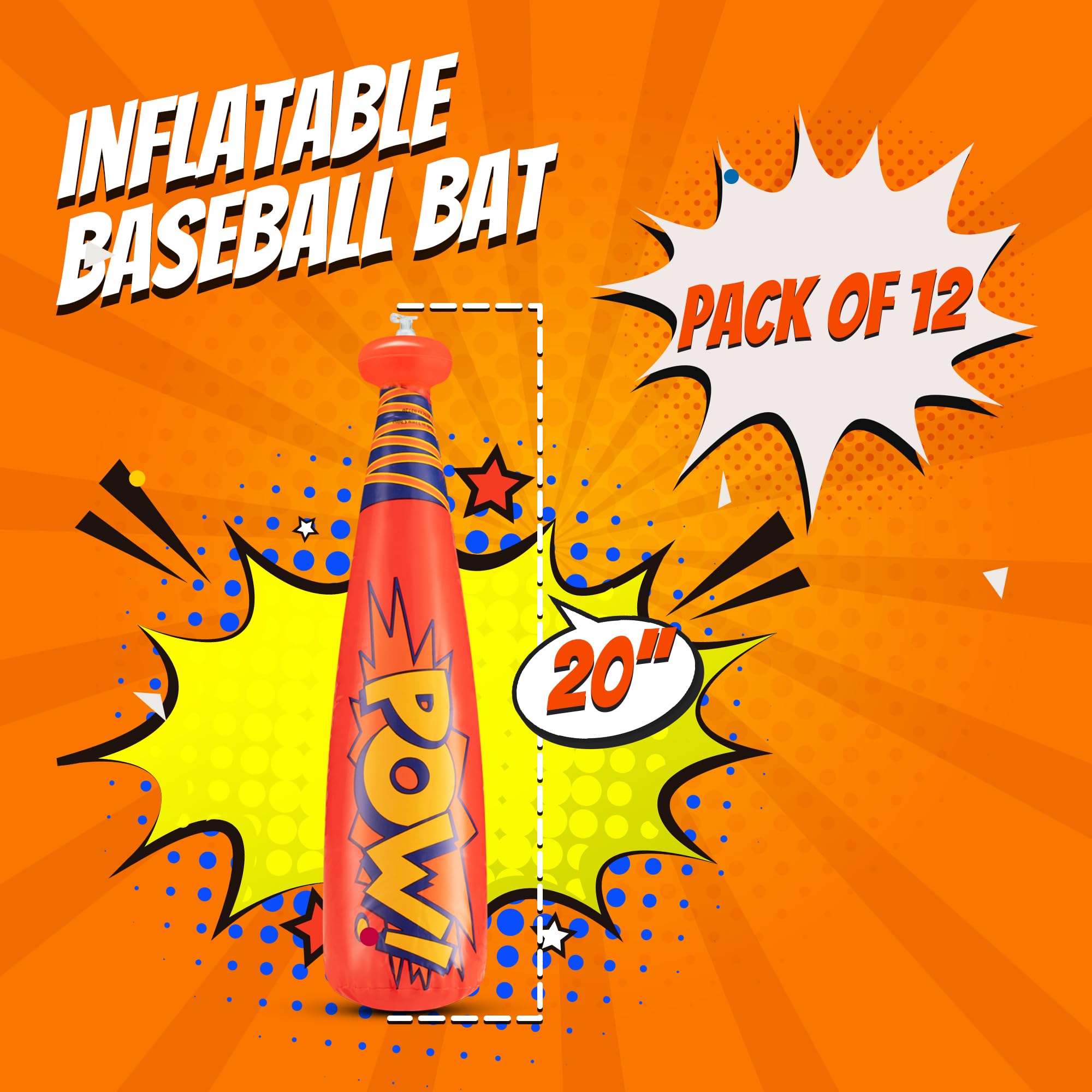 Bedwina Pow pink 20-inch inflatable baseball bat ideal for superhero party celebrations.