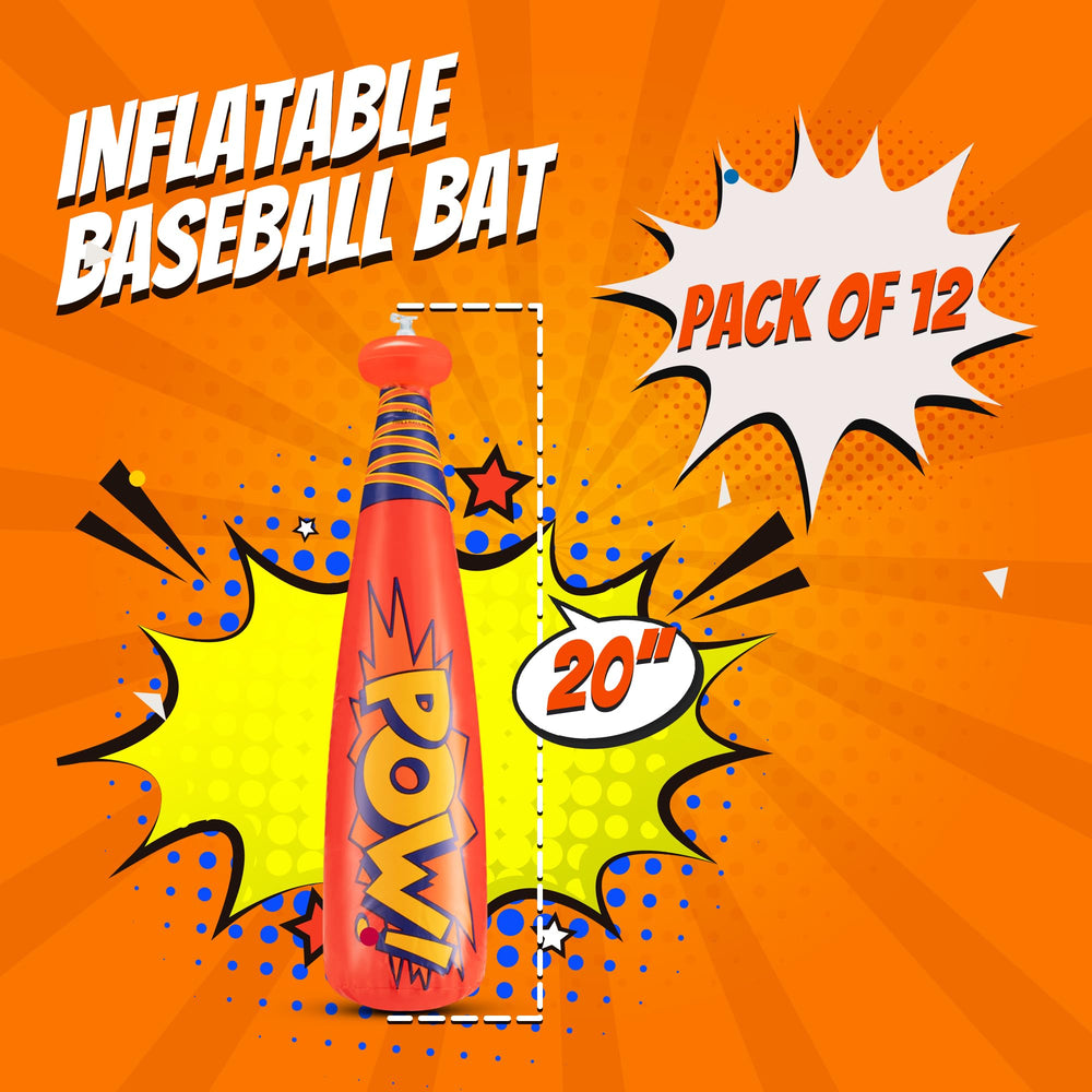 Bedwina Pow pink 20-inch inflatable baseball bat ideal for superhero party celebrations.