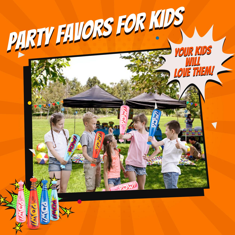 Bedwina Pow inflatable baseball bat used as a memorable party favor.