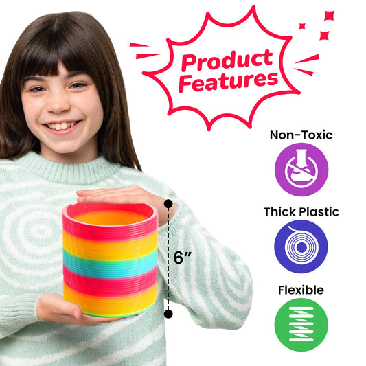 Bedwina rainbow coil spring toy in neon colors, perfect for party prizes and gifts.