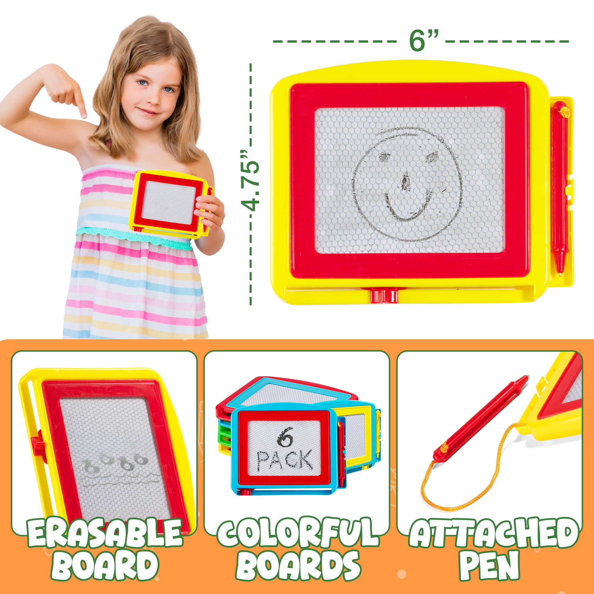 Bedwina six-pack colorful drawing boards, kid friendly art play on the go