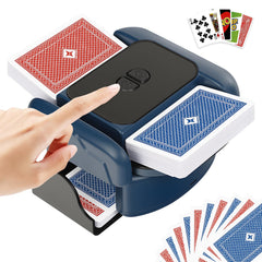 BEE&FLOWER card shuffler in blue-black with automatic operation for smooth deck mixing