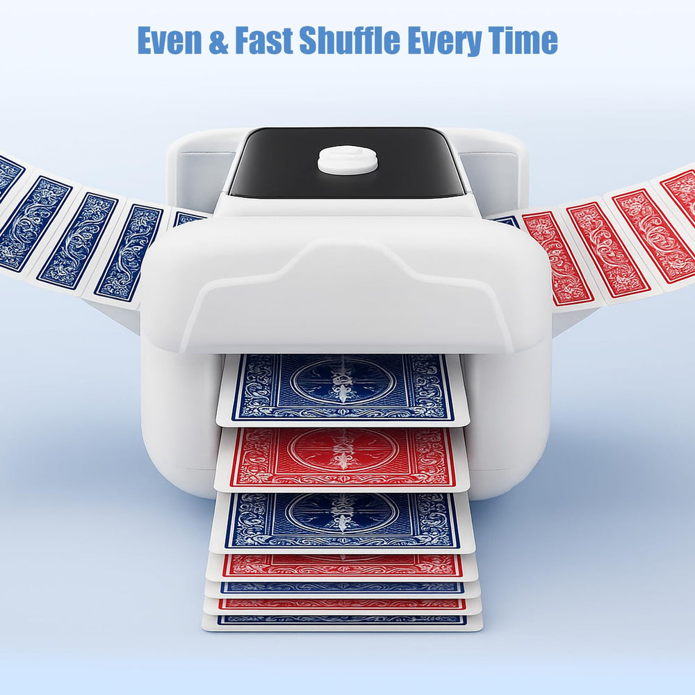 Bee and Flower Card Shuffler in automatic mode shuffles hands-free for quick games.