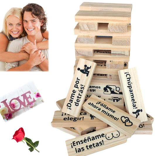 Beecotox blocks tower game setup—easy to start for couples' playful evenings.
