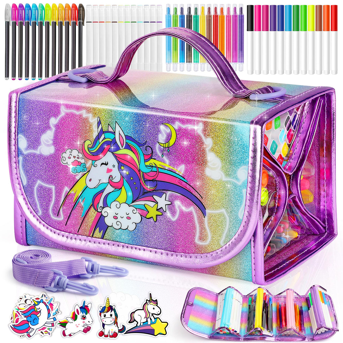 Beefunni unicorn markers set with 67 pieces for vibrant kids’ art projects.