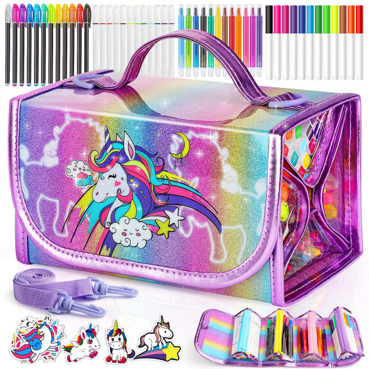 Beefunni unicorn markers set with 67 pieces for vibrant kids’ art projects.