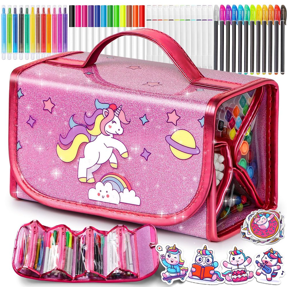 Beefunni unicorn washable markers in a glitter pencil case for organized art on the go.