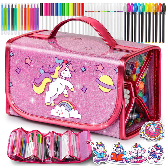 Beefunni unicorn washable markers in a glitter pencil case for organized art on the go.