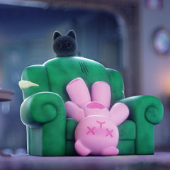 BEEMAI Ghost Bear House figure on a coffee table, a cute collectible.