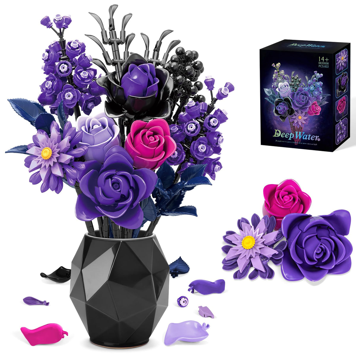 BeepZipp purple roses bouquet building blocks for stylish centerpiece display