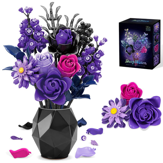 BeepZipp purple roses bouquet building blocks for stylish centerpiece display