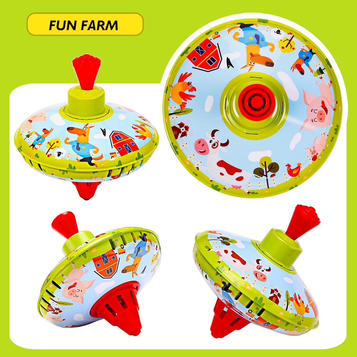 Beeqoo Fun Farm spinning top in motion with engaging spinning action