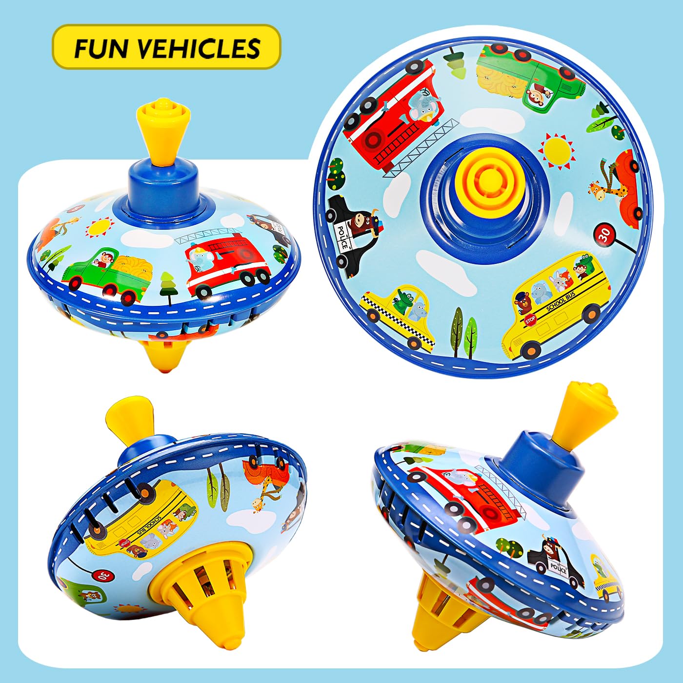 Beeqoo spinning top in fast spin action with vibrant colors