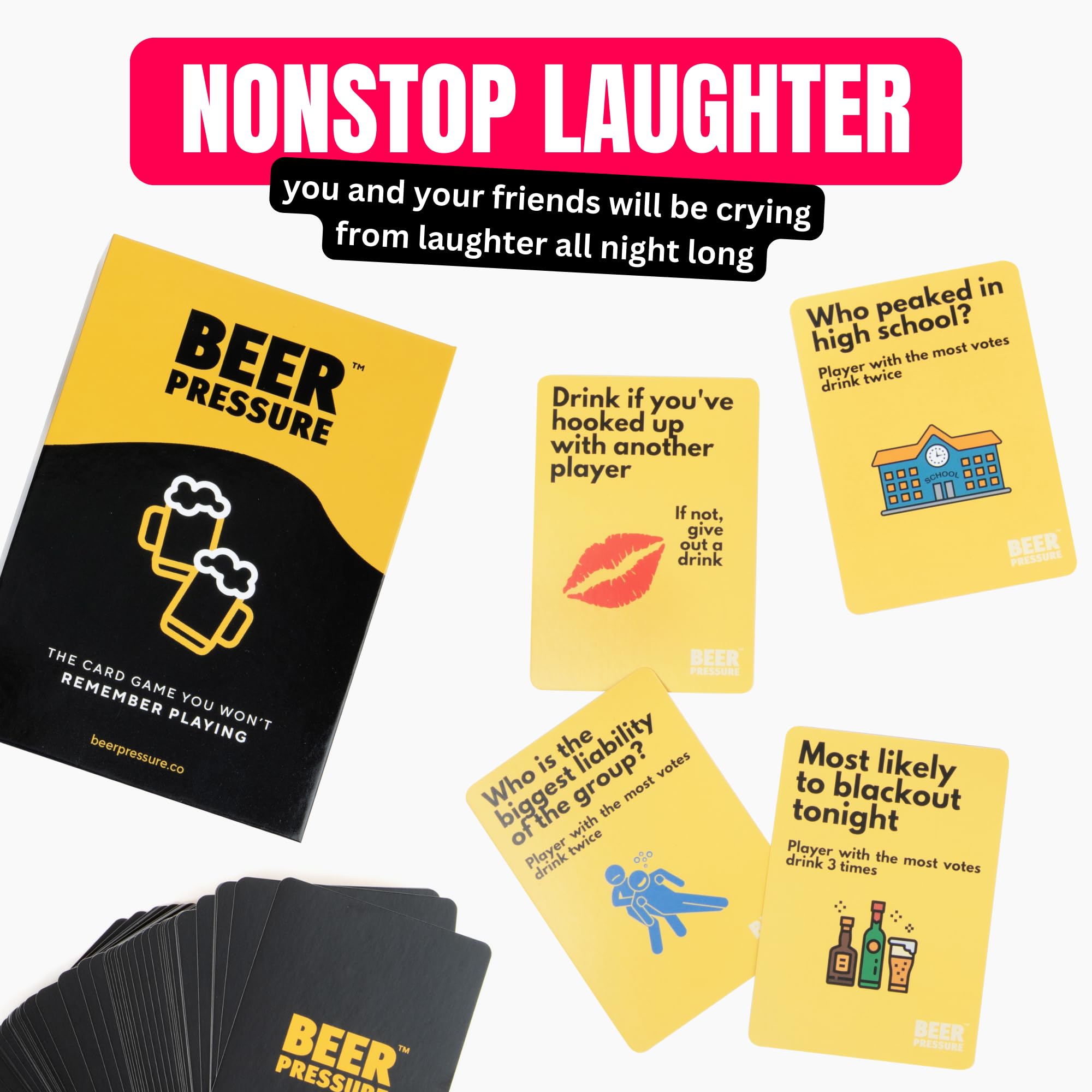 Beer Pressure gift packaging highlighting a versatile party game.