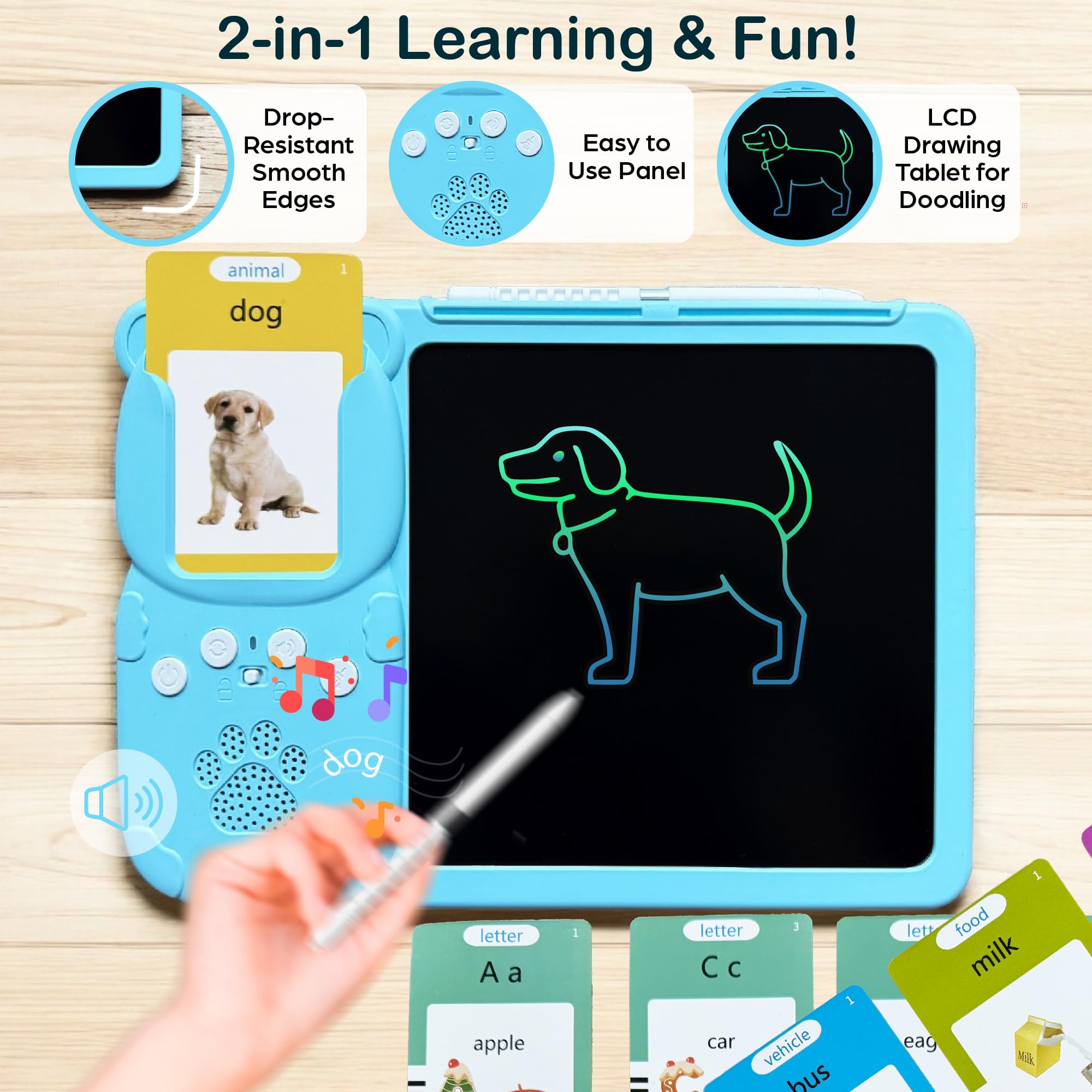 Beetifulie drawing and bilingual learning on a tablet with tracing activities.