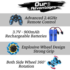 Beetivity remote control car includes two batteries for longer play sessions.