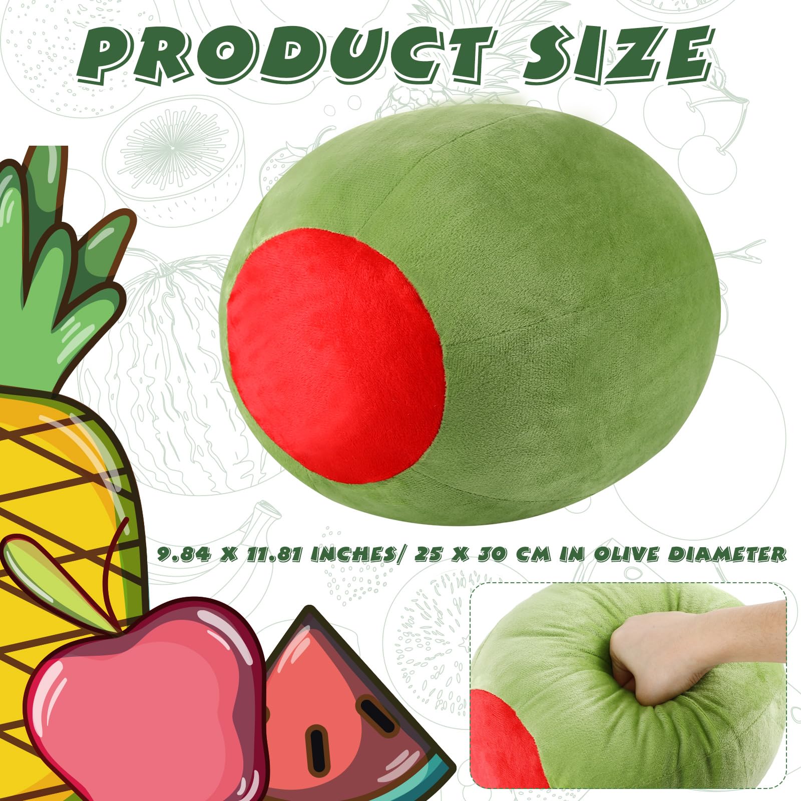 Beeveer olive plush decorative pillow adds cute fruit-themed charm to rooms.