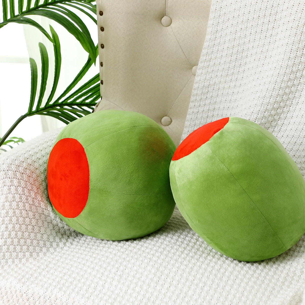 Beeveer olive plush pillow for hugging and cozy decor.