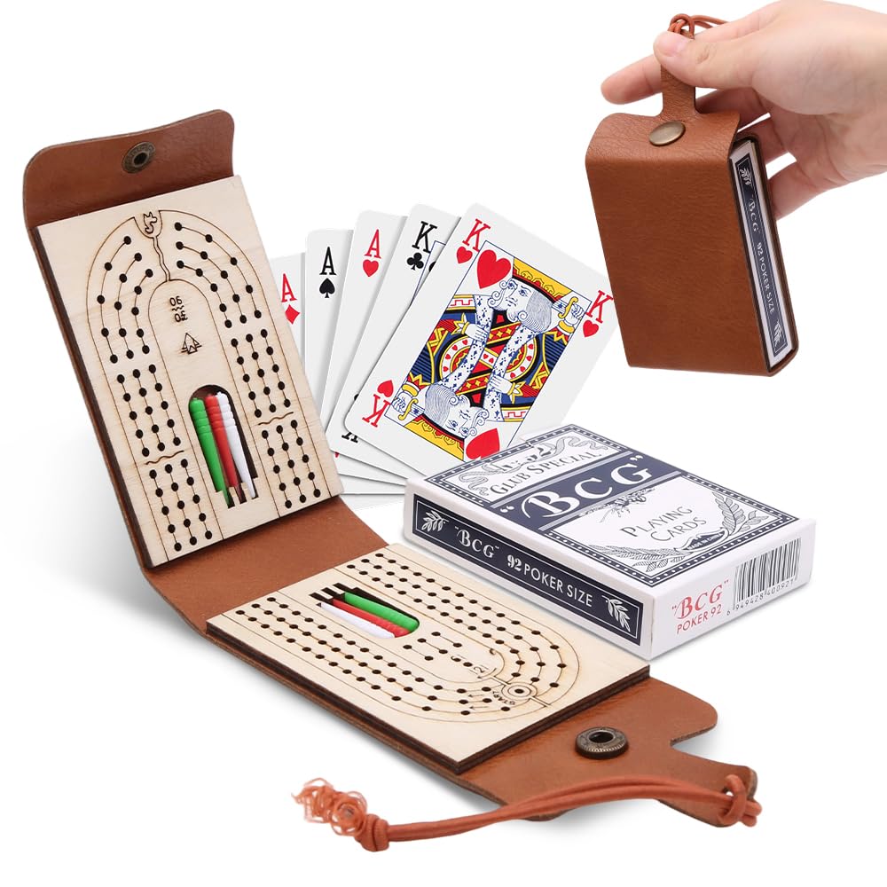 BEHEGTYE leather foldable cribbage board open for travel play
