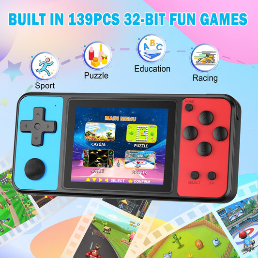 Beico handheld menu with 139 preloaded games for varied play