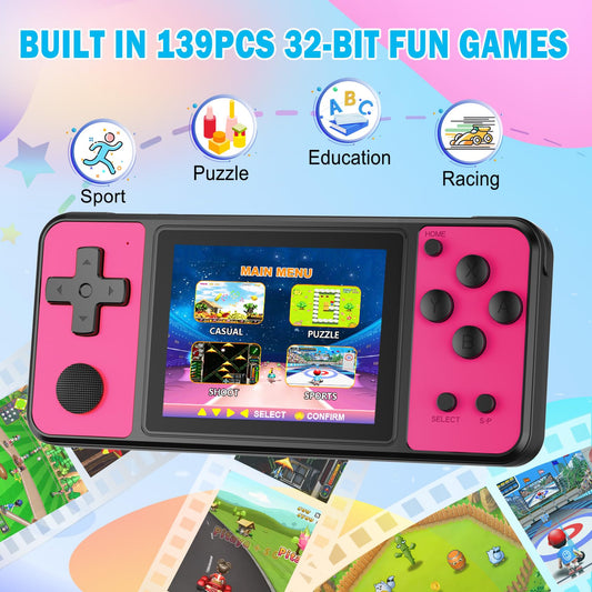 Beico 32-Bit Kids Handheld Rose-Red side view highlighting compact, kid-friendly grip.