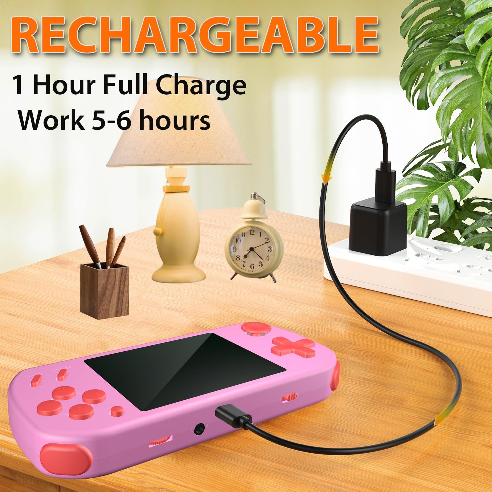 Beico handheld arcade rechargeable battery powers 4–5 hours of continuous play.