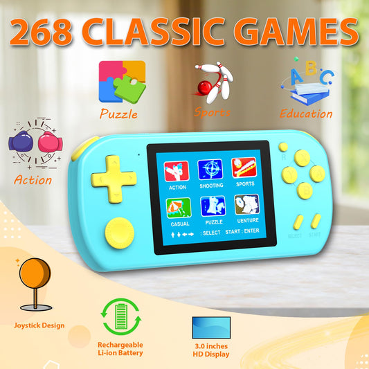 Beico handheld arcade screen closeup highlights 3.0 inch color display for vivid gameplay
