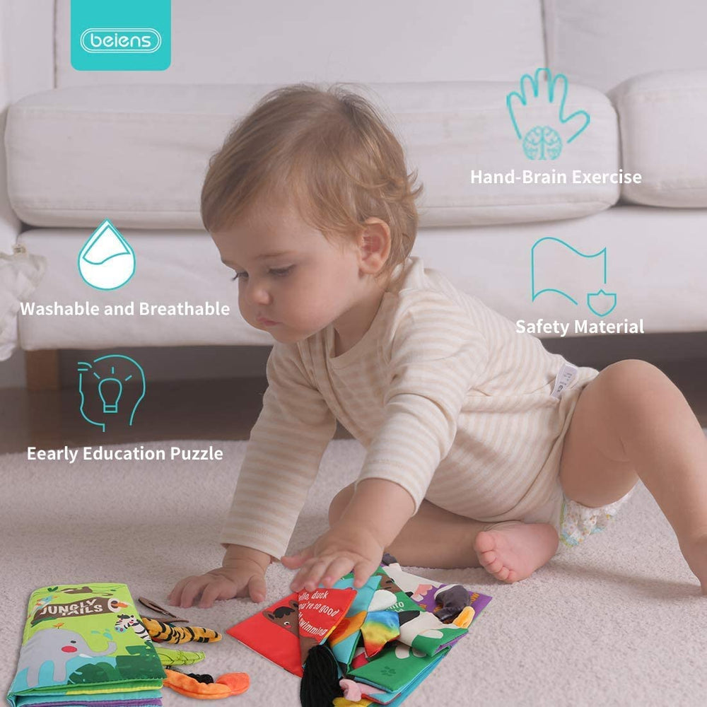 Beiens tummy time pages with bright patterns hold baby’s attention
