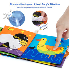 Beiens soft book with stroller-friendly handle stays close during outings.