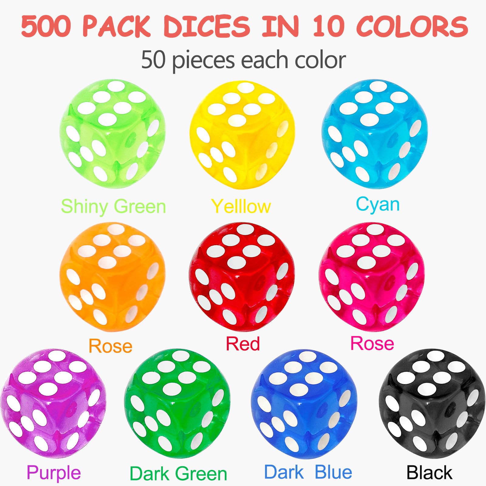 Close-up of Beieverluck 14mm translucent dice for easy readability.