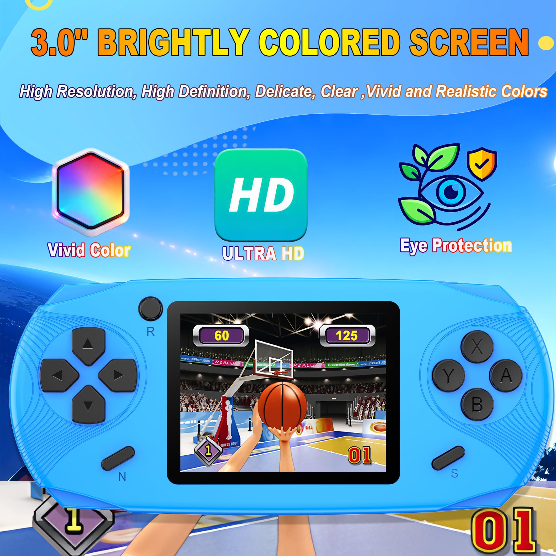 Beijue handheld with 100 preloaded games on bright display