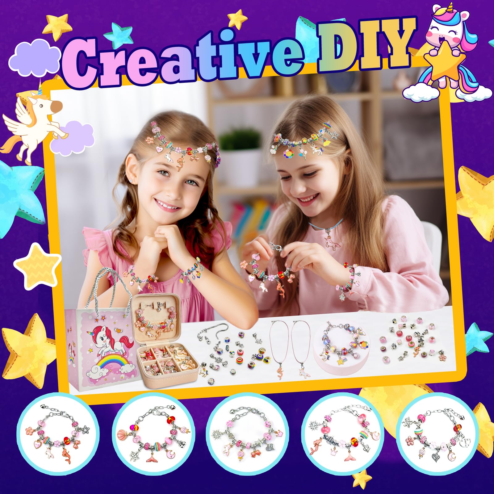 BEIKEETOO 162-piece set with beads and charms for creative bracelets.