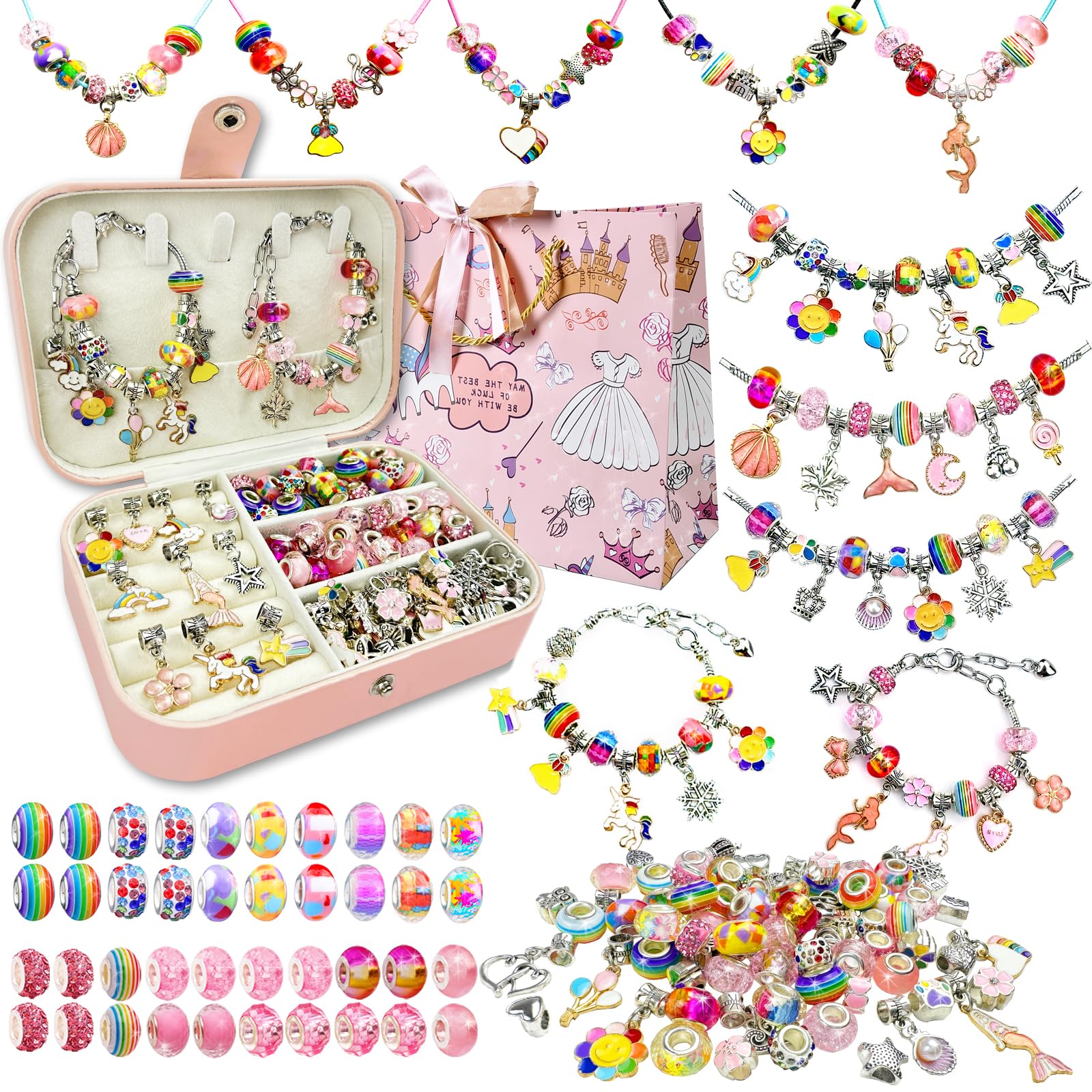 BEIKEETOO Charm Bracelet Kit box with organized beads for easy crafting.