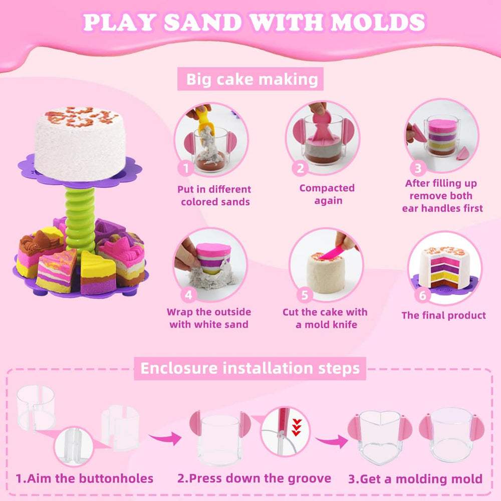BEIREG Bakery Sensory Sand Kit includes heart and round cake molds for layered designs