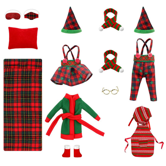 BEIREG Christmas elf pants and skirt set for dolls, cozy plaid for festive play.