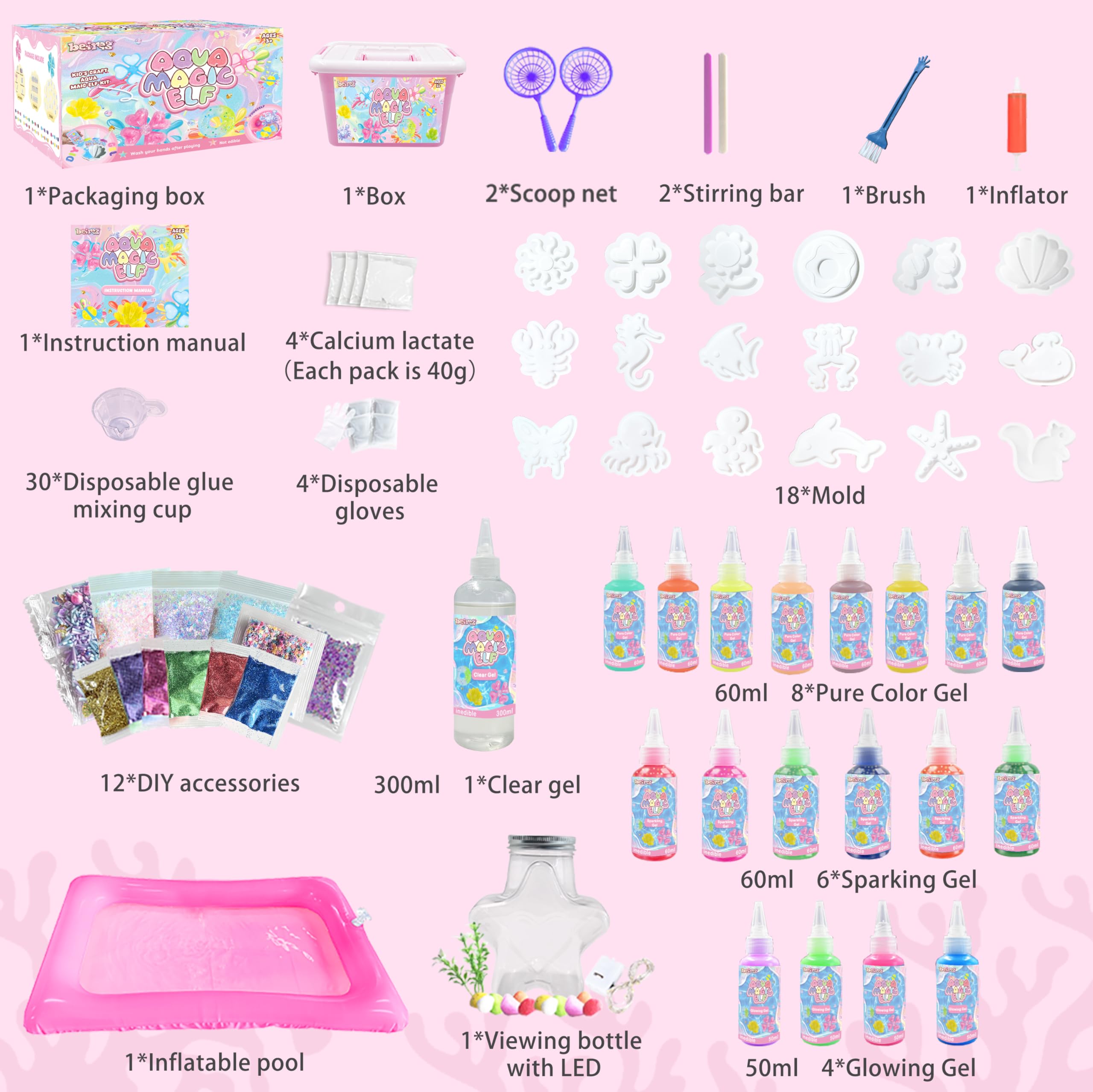 BEIREG Magic Squishy Elf Water Kit 19 colors palette for color recognition