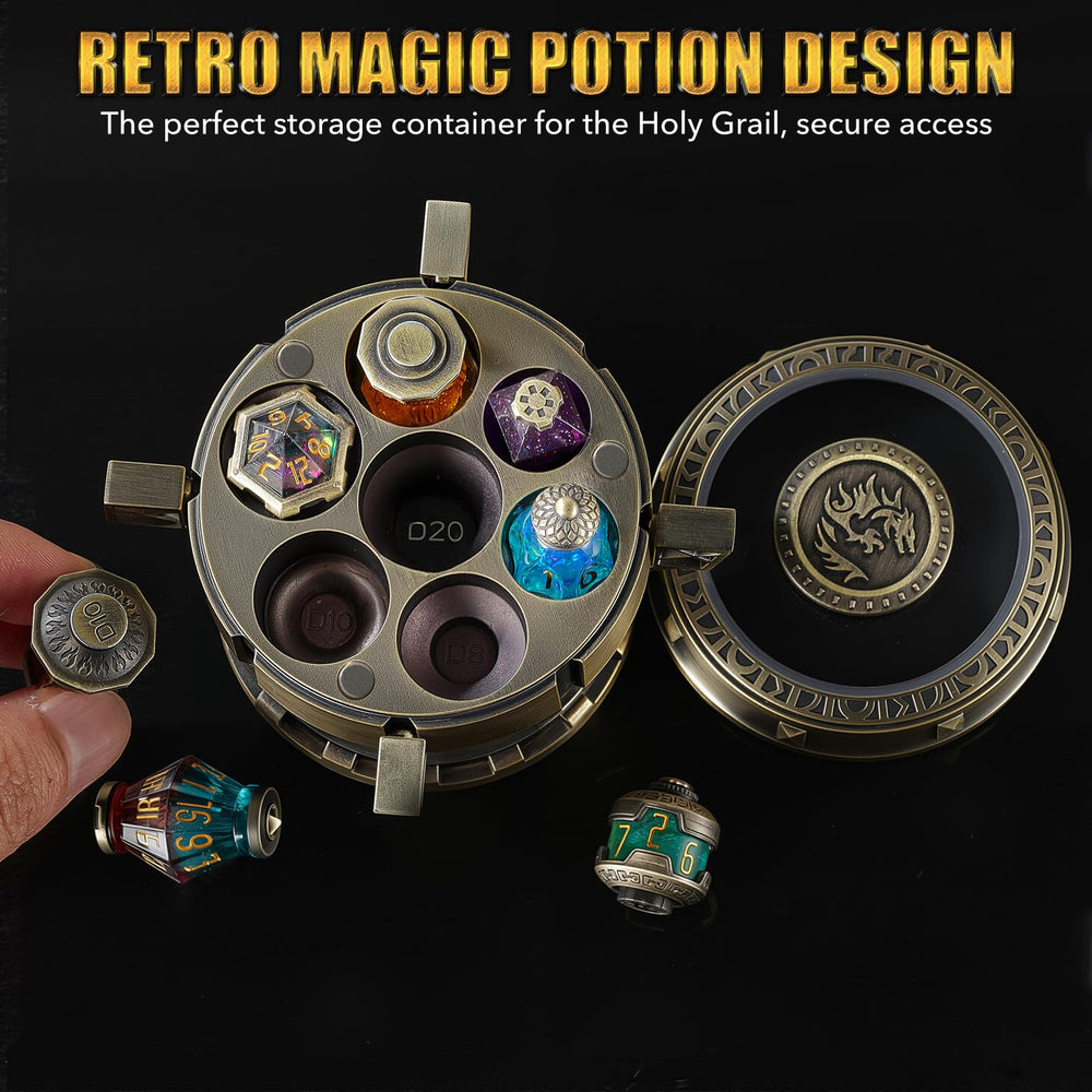 Beisaisi Elixir dice set in magical grail container for easy storage