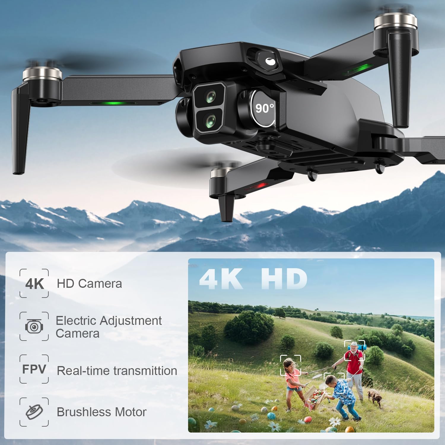 BeiyoQSZ drone side view showing 130° lens for wide shots.