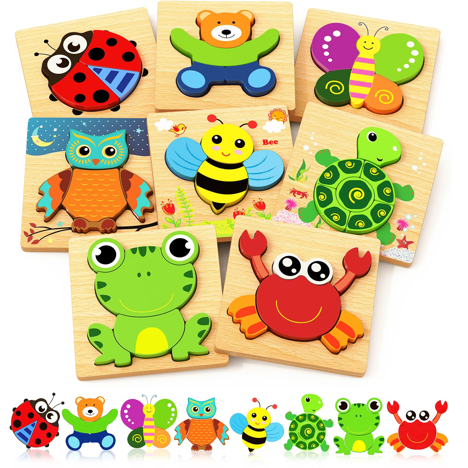 Bekayshad wooden puzzle bear promotes color recognition and fine motor skills.