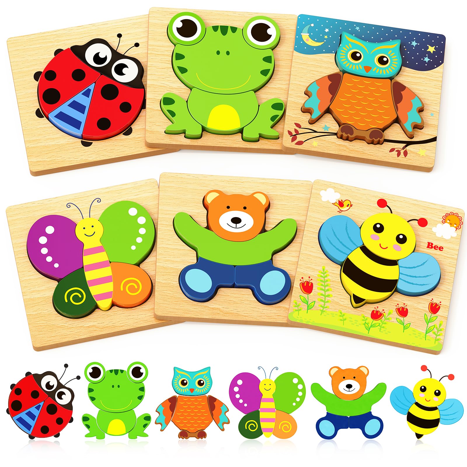 Bekayshad bear wooden puzzle promotes fine motor skills and color awareness