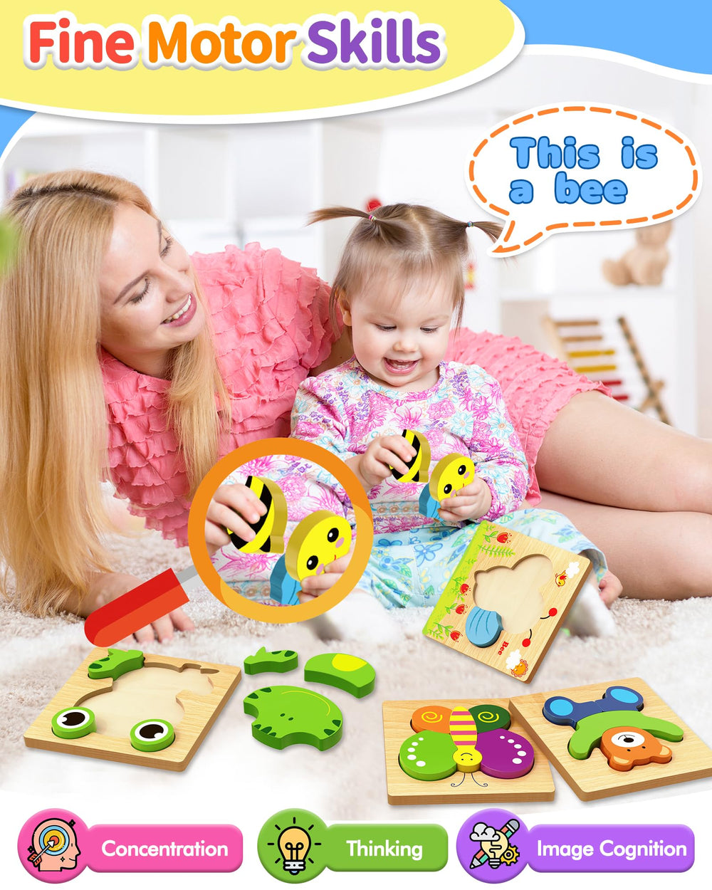 Bekayshad ladybug wooden puzzle supports shape recognition and concentration