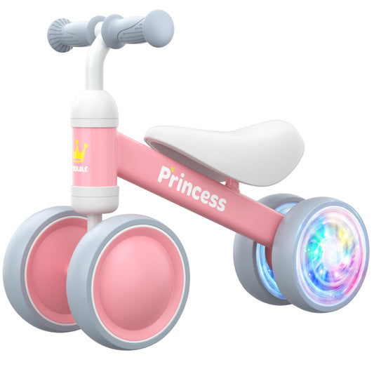 BEKILOLE Baby Balance Bike front view showing stable four-wheel design for toddlers