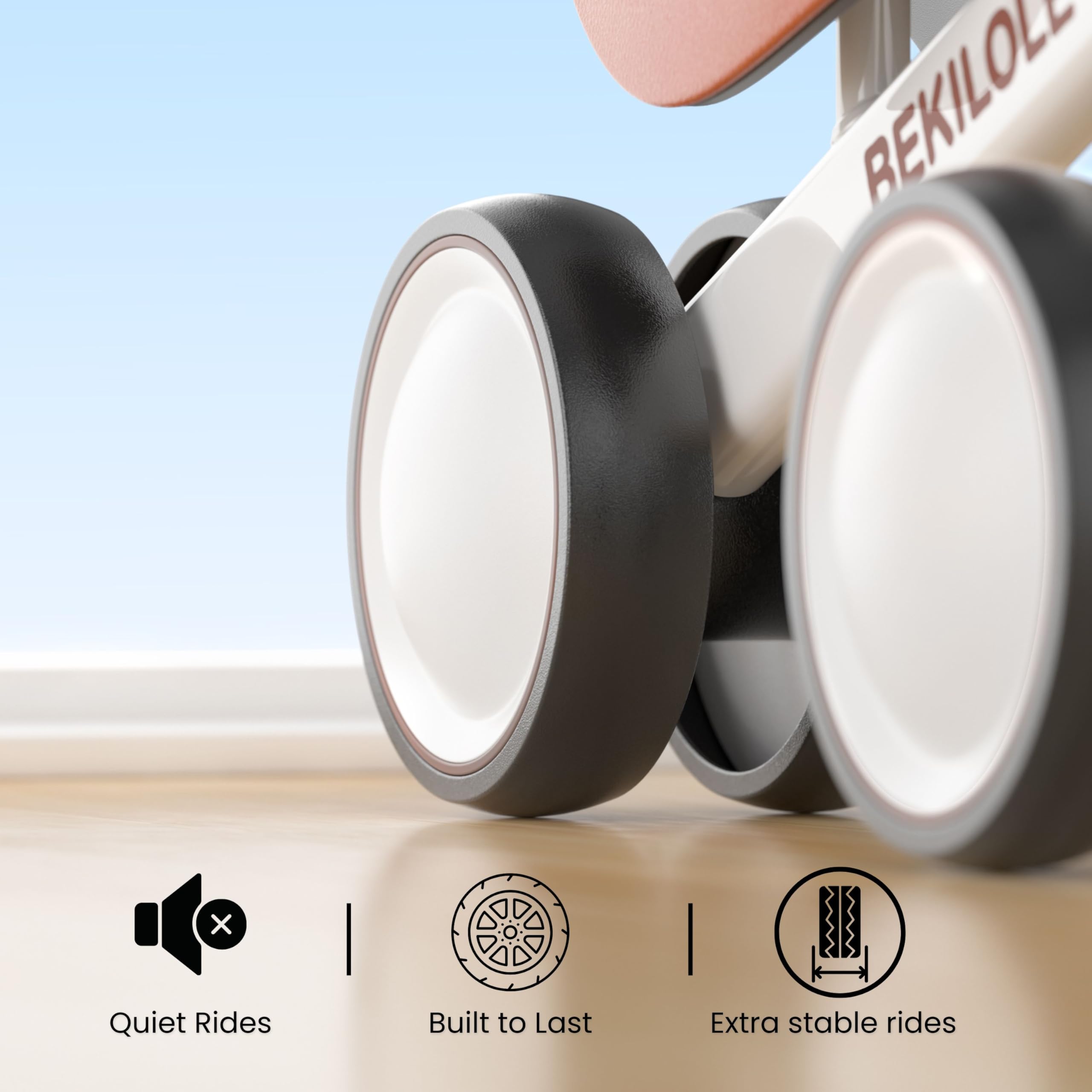 Bekilole balance bike features 135° steering limiter to prevent sharp turns.