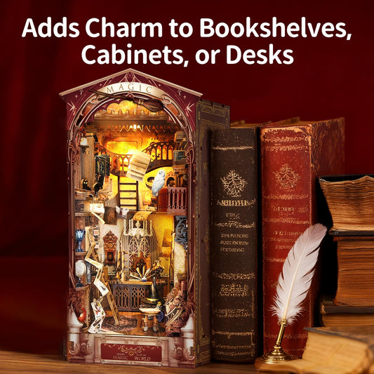 BELEEV Book Nook Kit assembly process with 298 pieces offers a hands-on challenge.