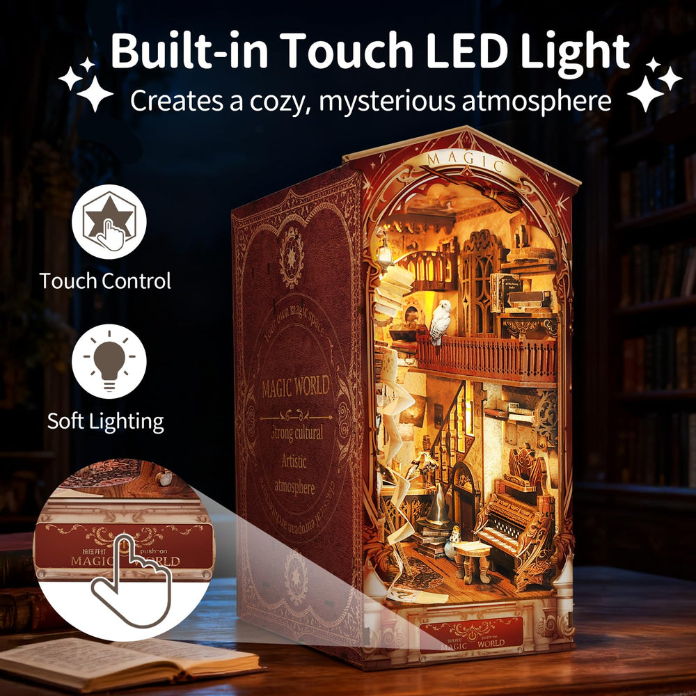 BELEEV Book Nook Kit interior scene highlights magical diorama details.