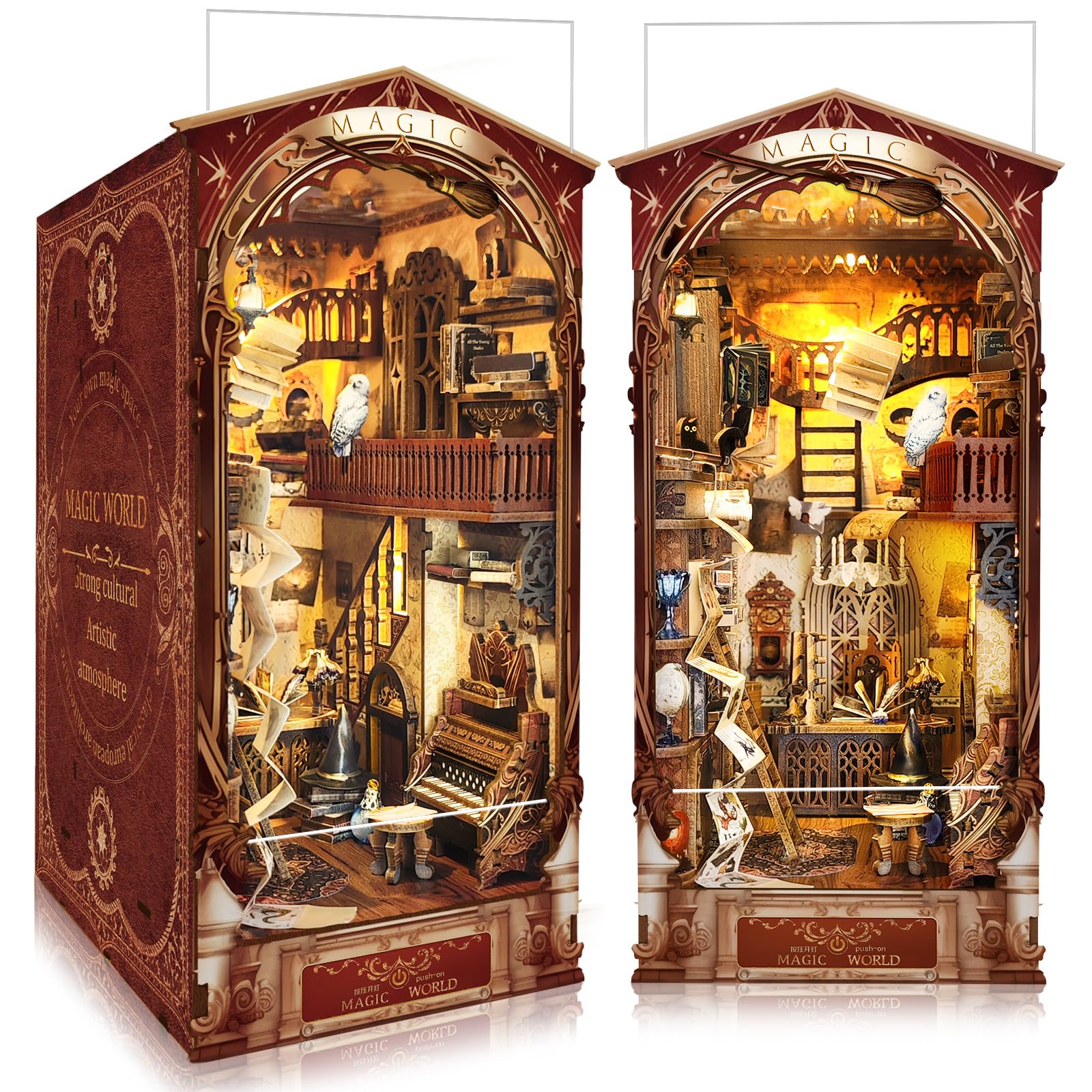 BELEEV Book Nook Kit cover featuring Magic World scene for enchanting bookshelf decor.