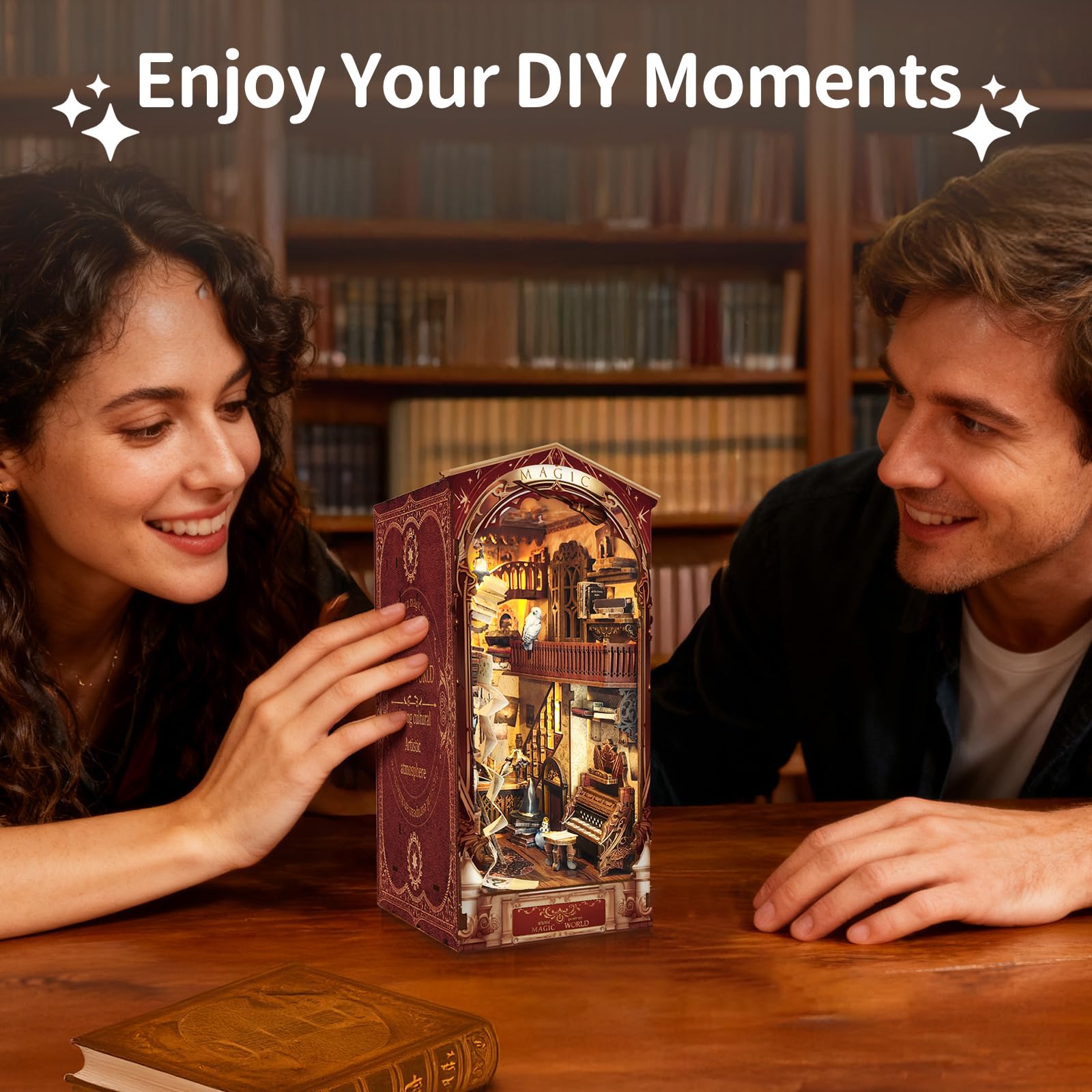 BELEEV Book Nook Kit eco-friendly wood and ink materials used in construction.