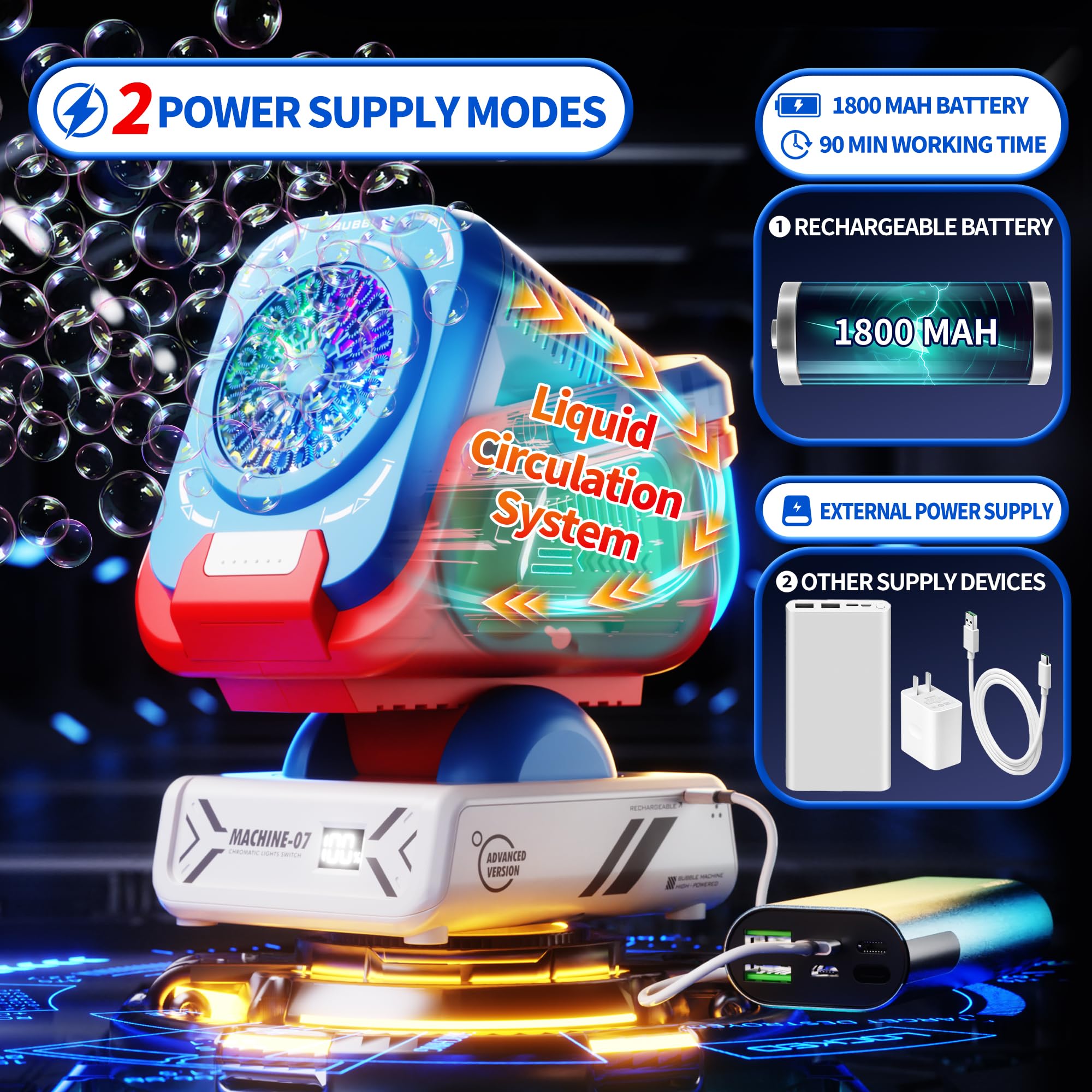 Belemar bubble machine with 1800mAh battery for longer sessions.