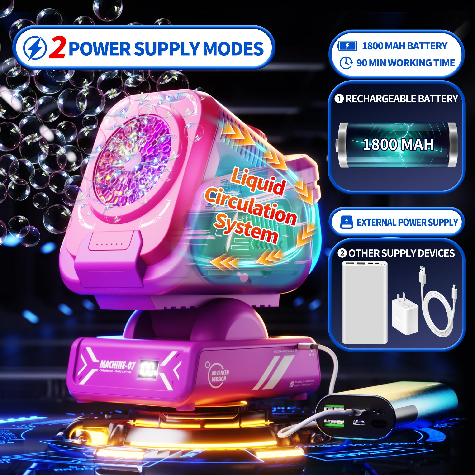 Belemar bubble machine 1800mAh battery powers hours of bubble fun