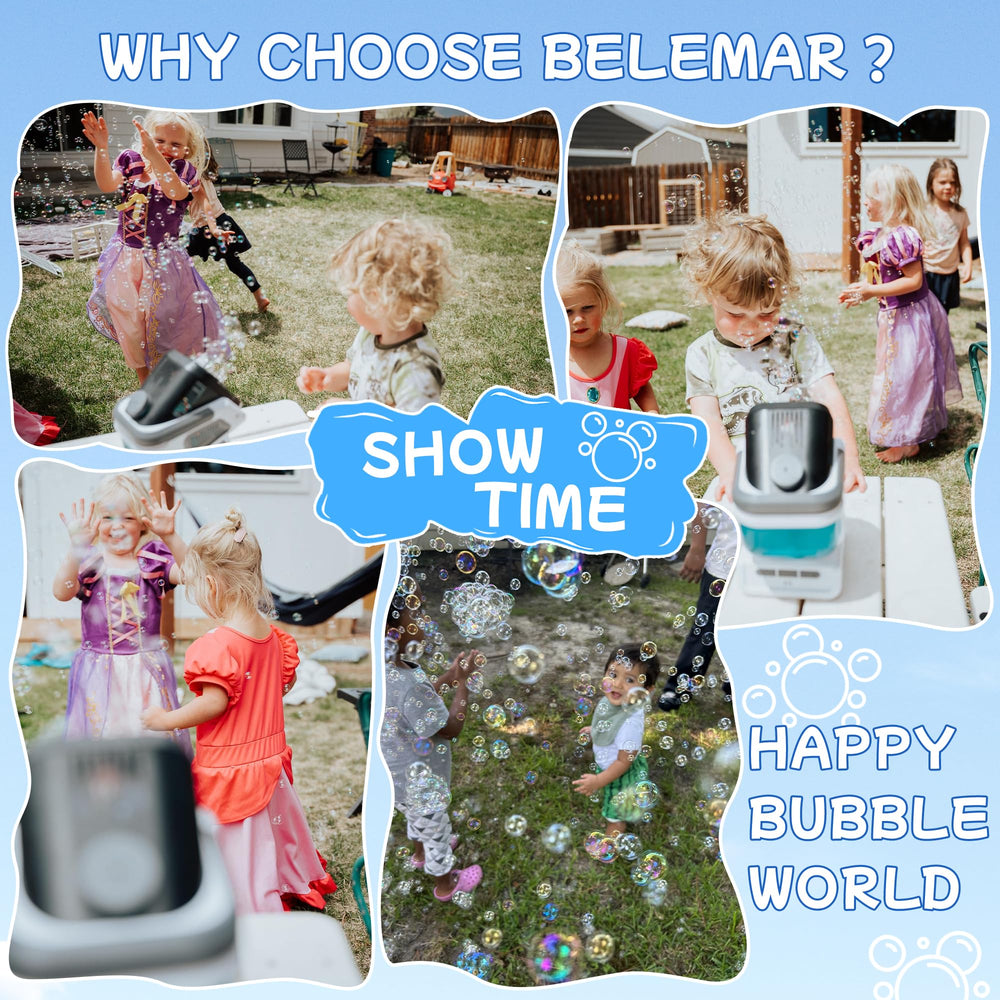 Belemar bubble machine with 370ml tank reduces refills during celebrations
